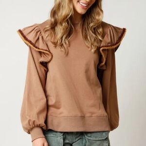 Fantastic Fawn Brown Ruffle Detail Long Sleeve Sweatshirt